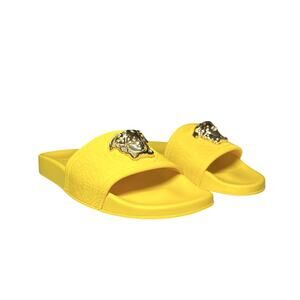 VERSACE NIB Palazzo Medusa Sun Yellow Rubber Pool Slides Sandals Size 39